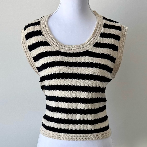 Commense Tops - Black & Cream Striped Crochet Sweater Vest 🖤🤍